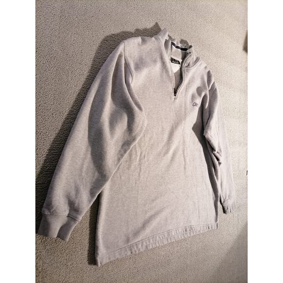 Reebok Large Male Grey Striped Quarter Zip Cotton Blend Pullover Sweatshirt - Picture 6 of 8